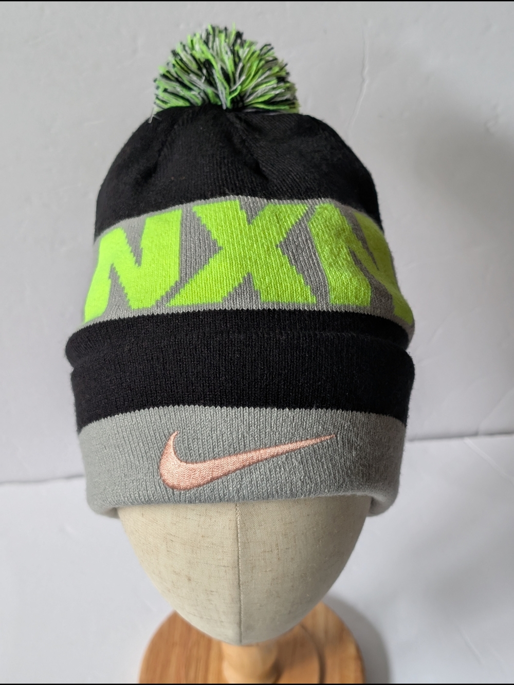 Nike NXN (Cross Country Nationals) pom beanie Neon Green And Rose Gold Swoosh